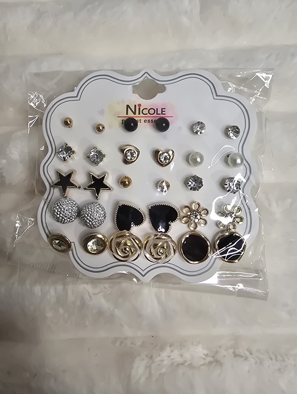 Nicole Black & Gold 12-Pair Mixed Stud Earring Set - Picture 2 of 4